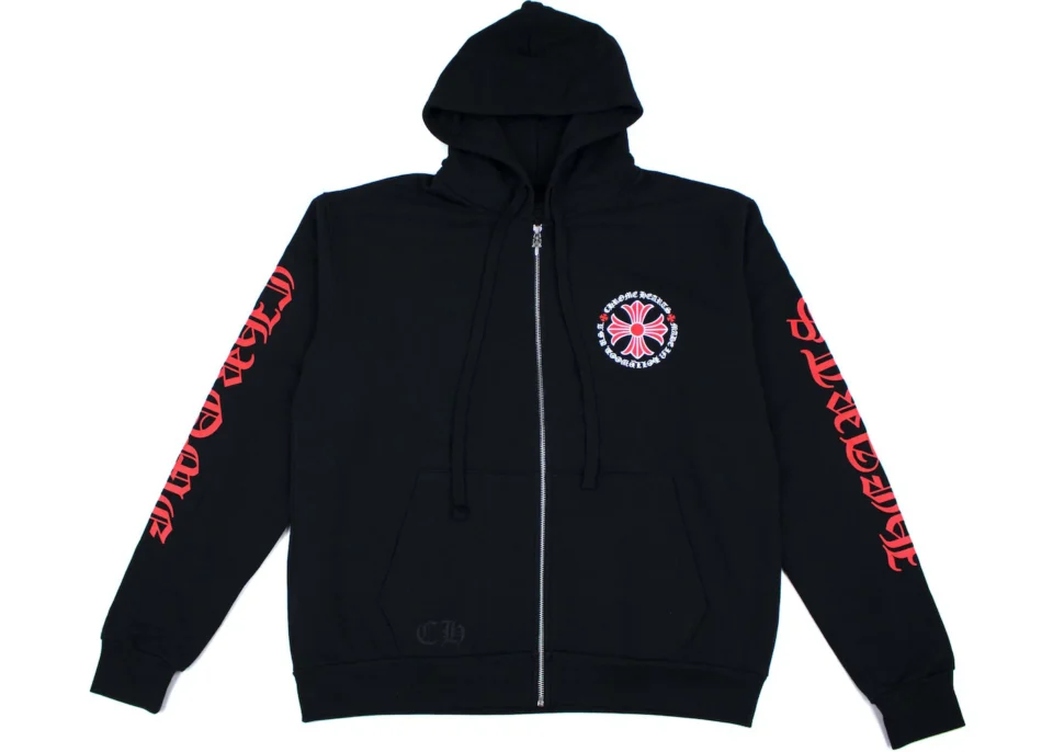 Black and Red Chrome Hearts Hoodie Zip Up - front