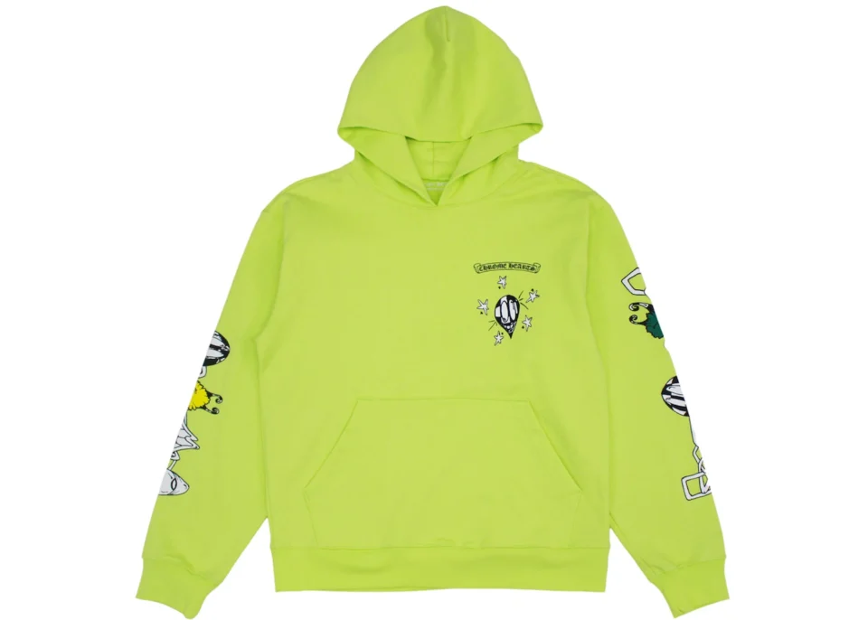lime green chrome hearts hoodie front side image