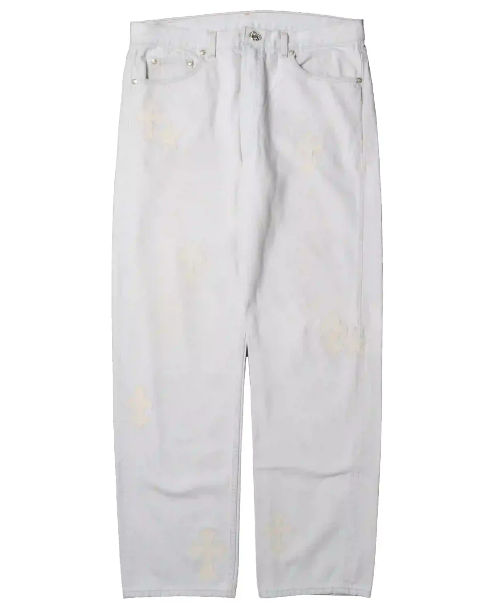 Buy Men's Chrome Hearts Star Patch White Jeans - front