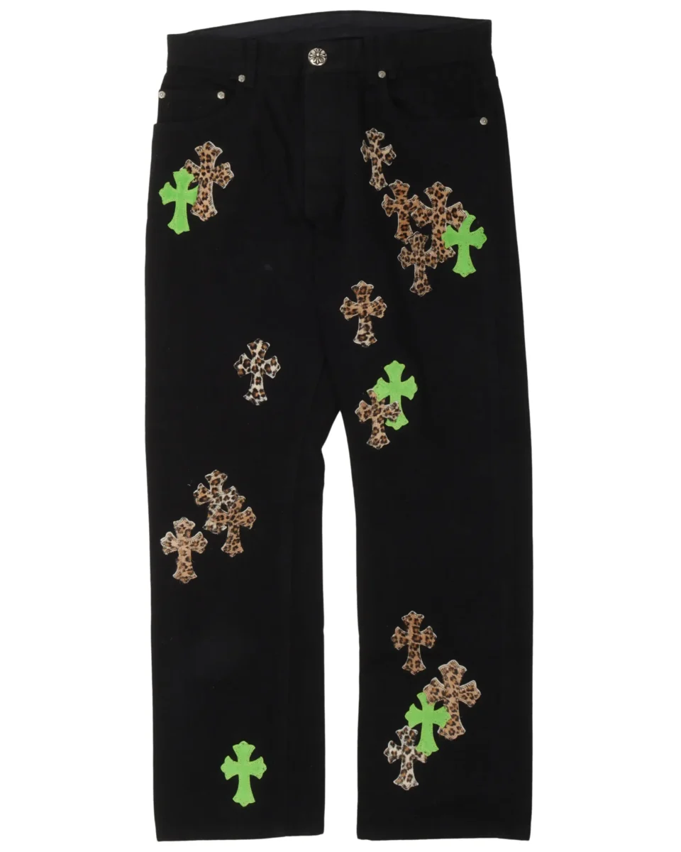 Chrome Hearts Black Leopard Cross Patch Jeans - front