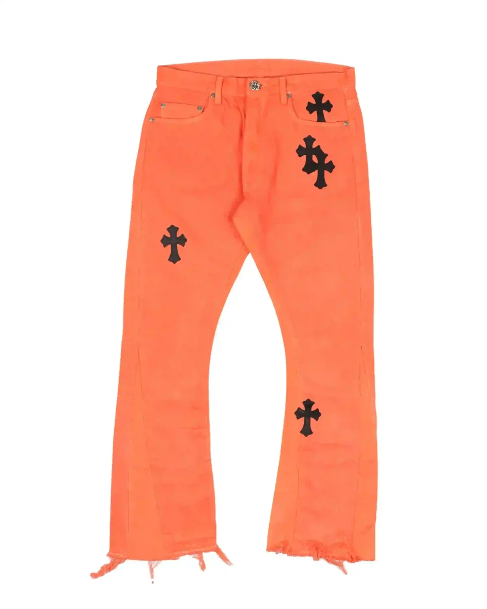 Chrome Hearts Levi's Art Basel Cross Patch Flare Denim 2018 Orange Jeans - front