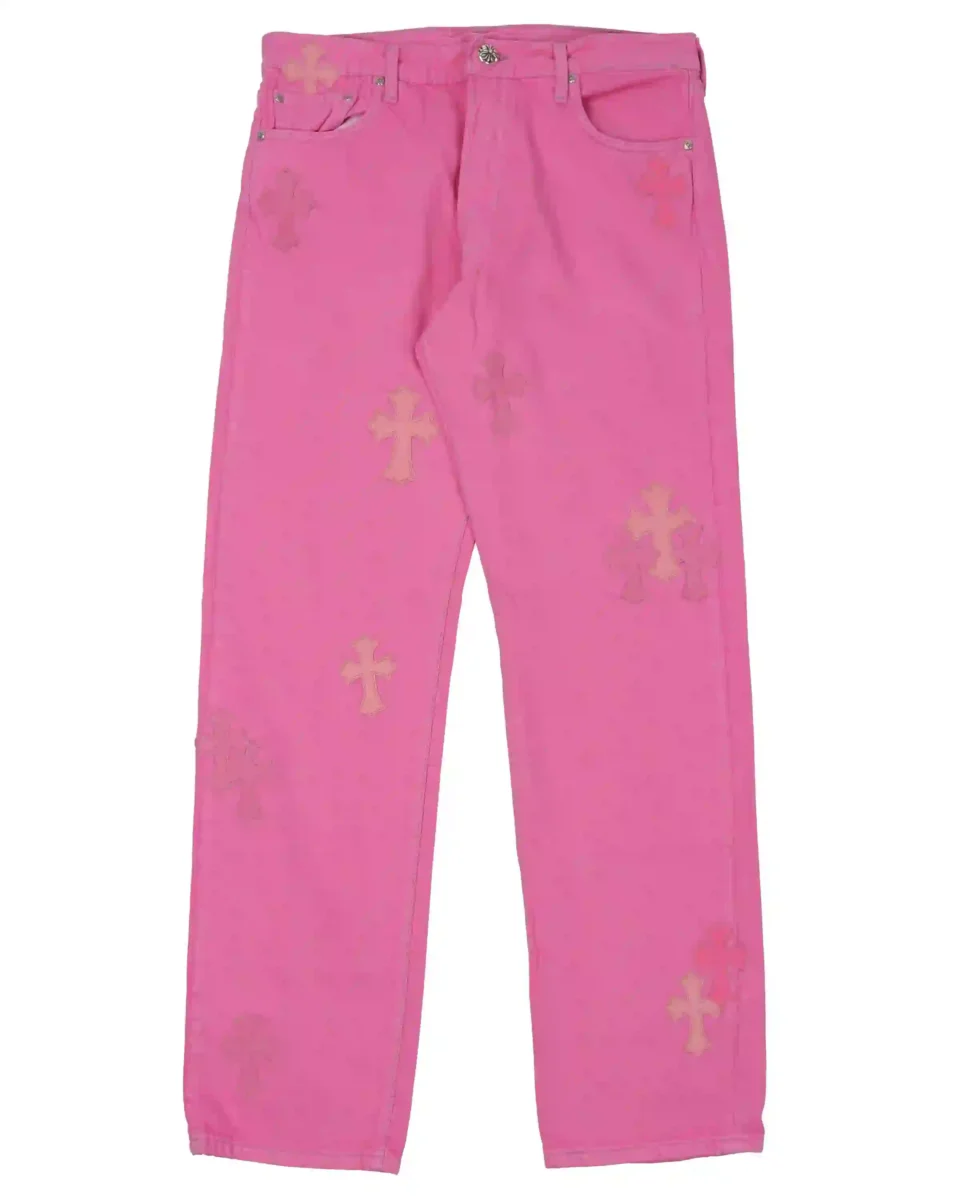 Chrome Hearts Levi's Cross Patch Denim Sex Records Neon Pink Jeans - front