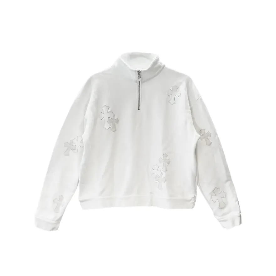 Chrome Hearts Patent Leather Cross Half Zip Up White Sweatshirt -front